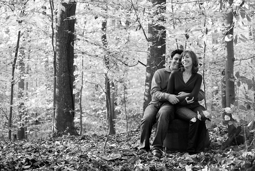couple in the woods in black and white - northern virginia