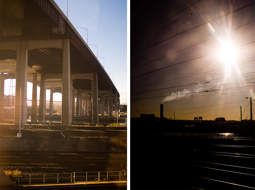 diptych images from train ride nyc to dc