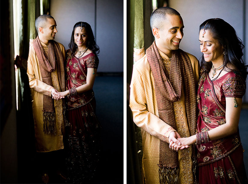 couple standing by window indian engagement ceremony