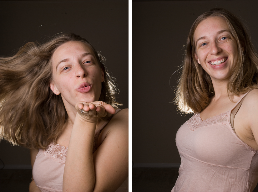 self-portraits playing with strobes - blowing a kiss