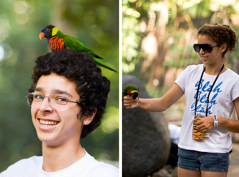 siblings with the lorikeets at the san diego wild animal park