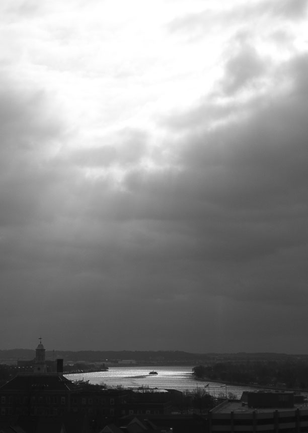 black and white ferry on the potomac river