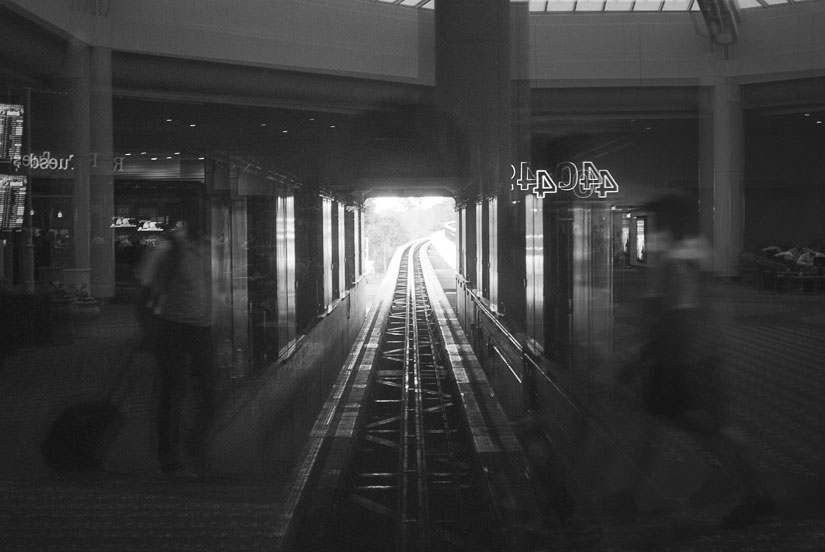 Orlando airport in black and white