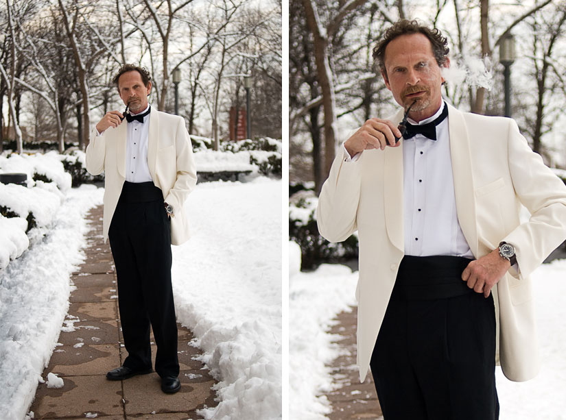 groom smoking an awesome pipe