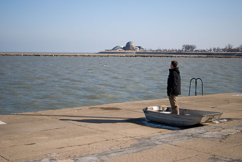 David looking at Chicago Observatory on Lake Michigan