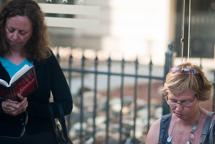 couple of ladies at the bus stop