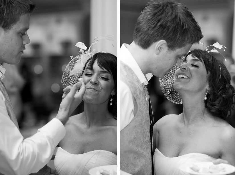 black and white wedding cake portraits