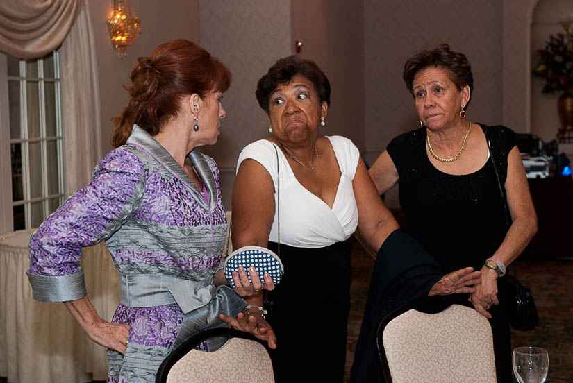 wedding guests talking