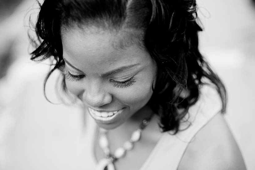 black and white of teenager with eyelashes in focus