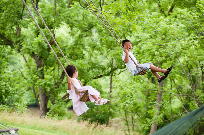 kids playing on the swings in nellysford, va