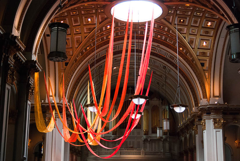 ribbon flames at the st. james cathedral, seattle