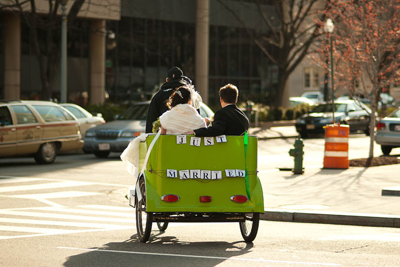 pedicab wedding getaway - just married