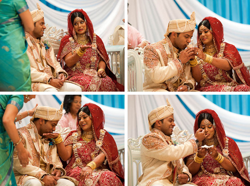 bride and groom feeding each other