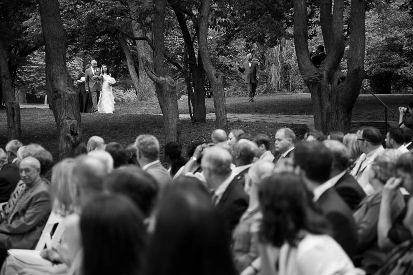 bride and father coming down the aisle at woodend