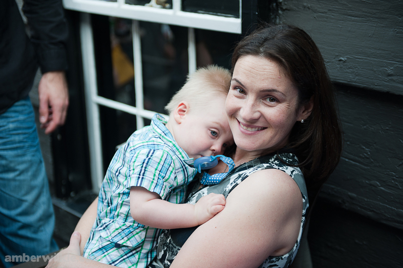 mom and kid at engagement party