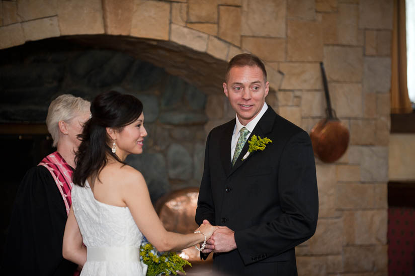 groom during the ceremony at la ferme restaurant