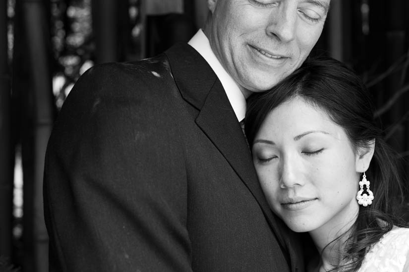 black and white with eyes closed bridal portrait