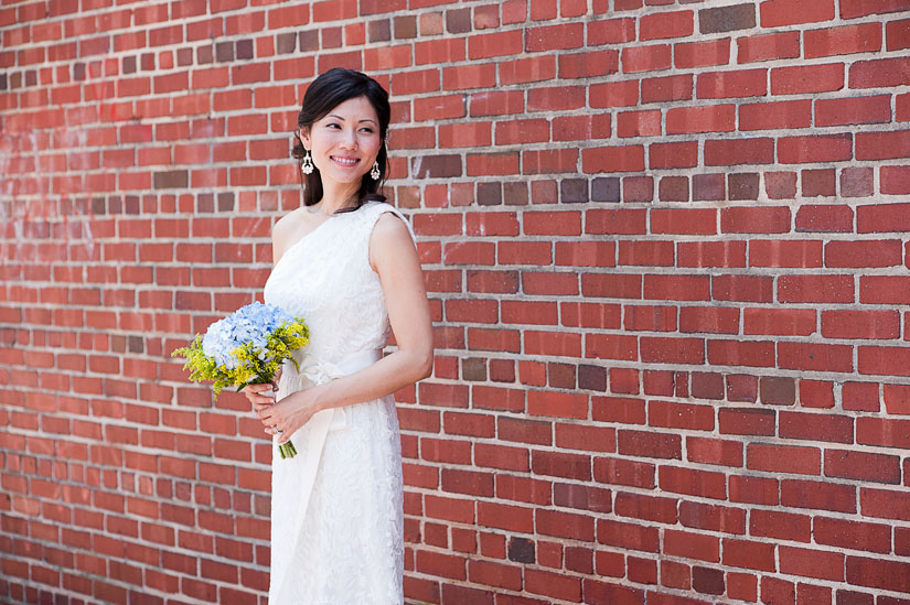 beautiful bride with a brick wall in chevy chase