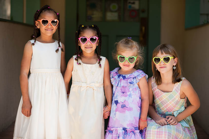 kids in heart sunglasses at wedding