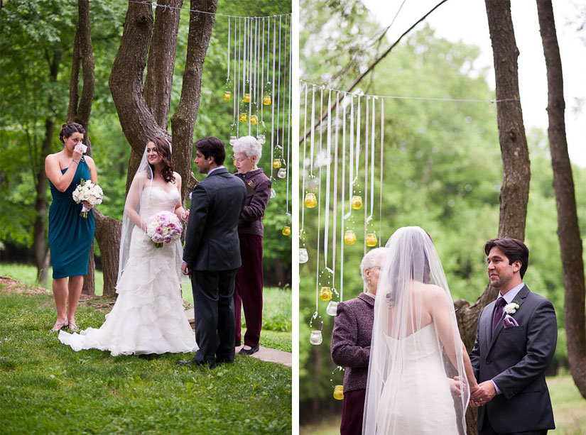 hanging glass at wedding reception