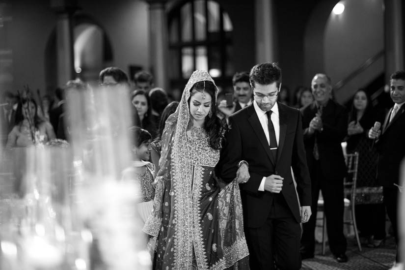 bride and groom in black and white