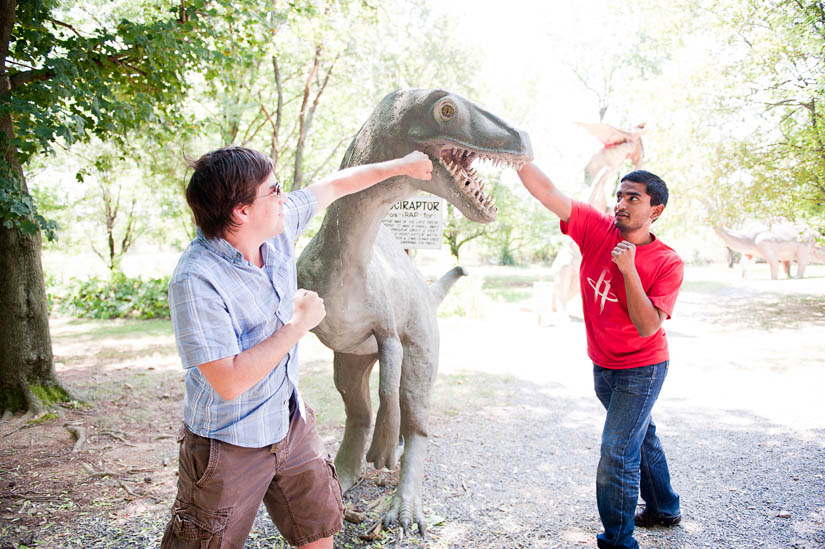punching at dinosaur