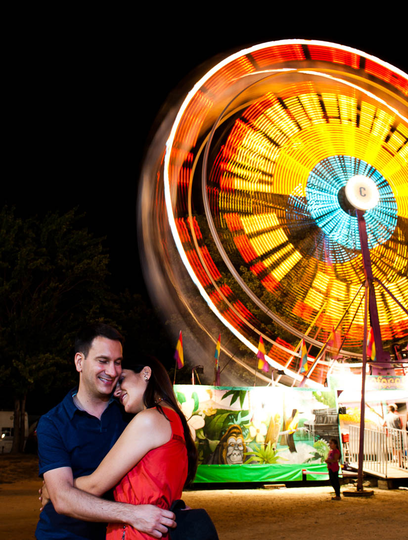 engagement session with long exposure ferris wheel