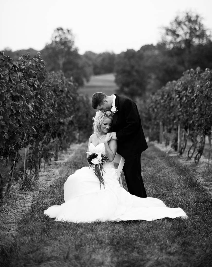 black and white wedding pictures in vineyard