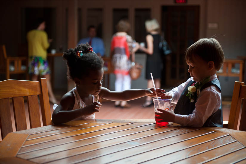 kids playing outside during wedding reception