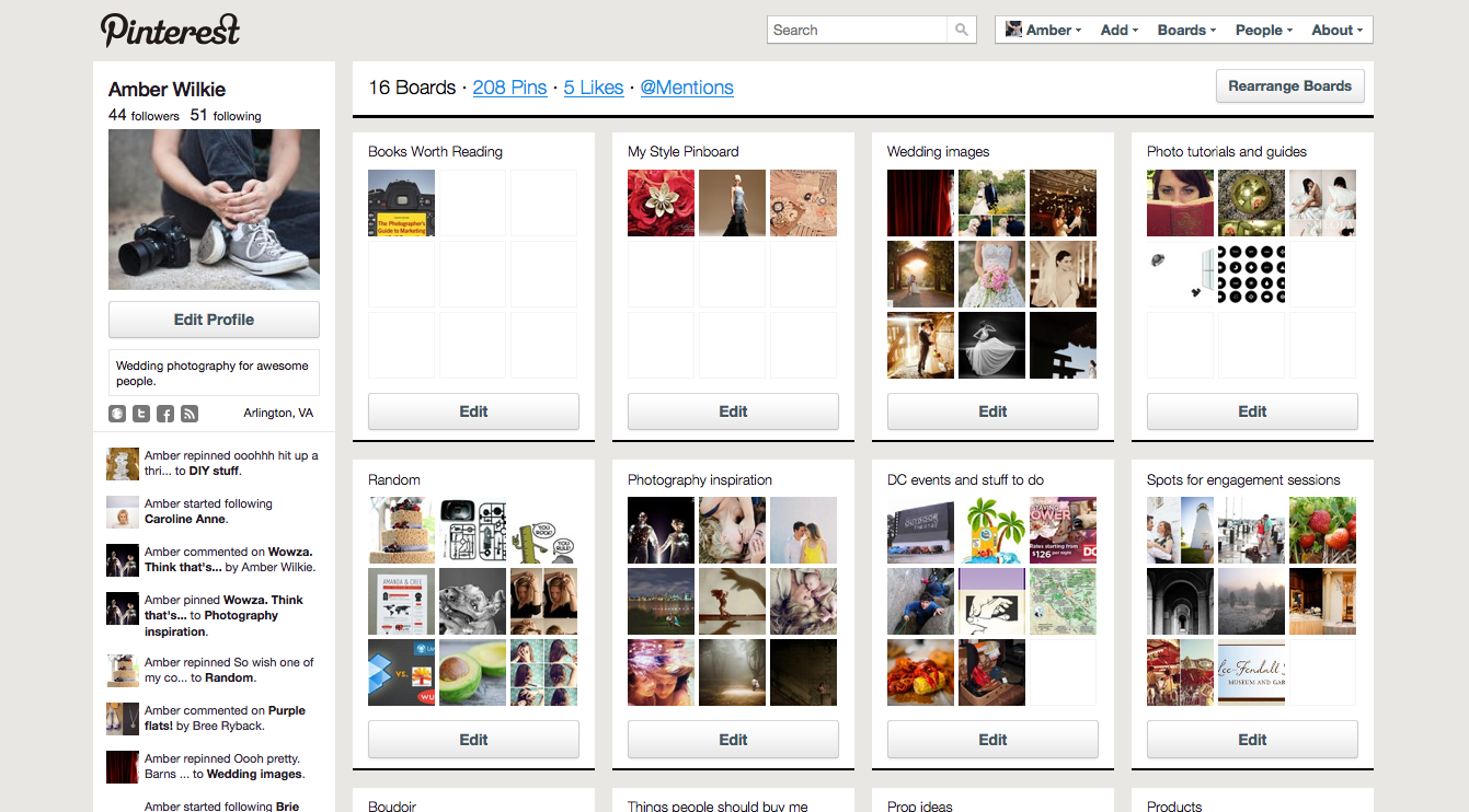 screen shot of bookmarking program pinterest