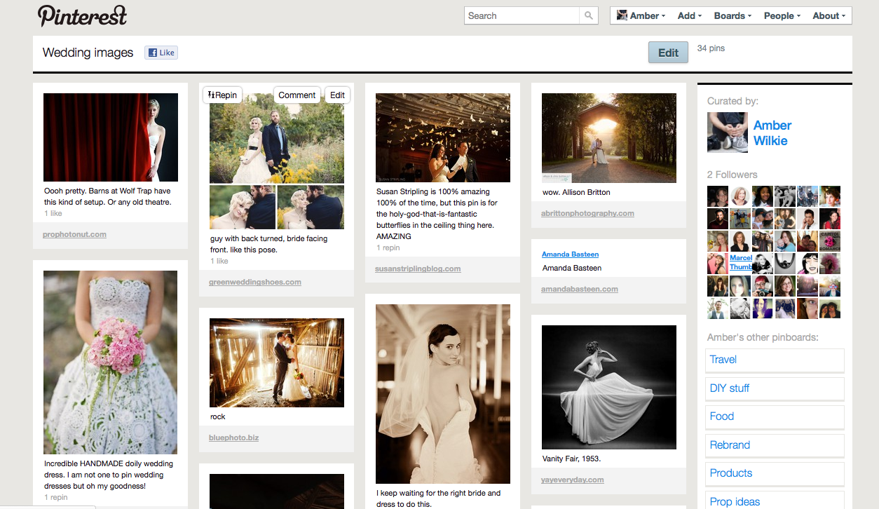 example of pinterest board with wedding images