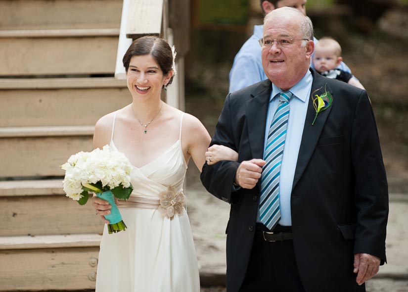 father of the bride walks bride down aisle