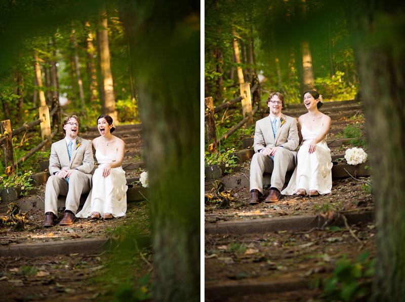 bride and groom laughing during portraits