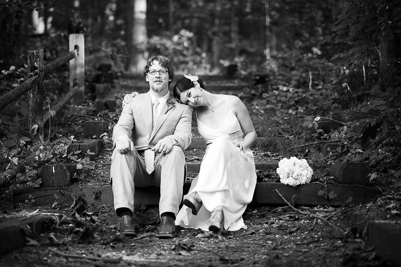 bride and groom on camp puh'tok stairs