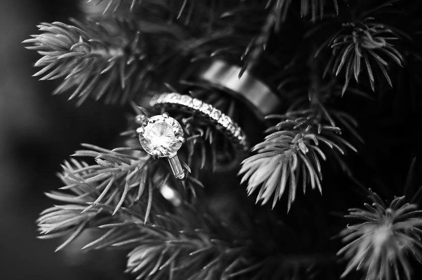wedding ring shot in black and white
