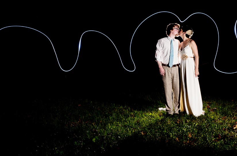 light painting with bride and groom at camp puh-tok