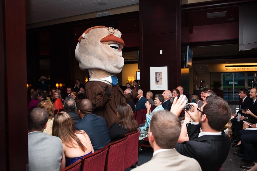 Teddy Roosevelt mascot during wedding ceremony