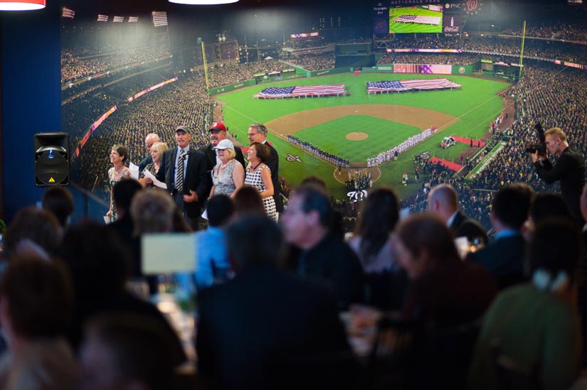 family sings at nationals stadium wedding reception