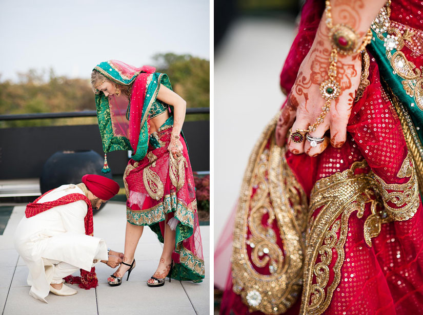 bride and groom on rooftop