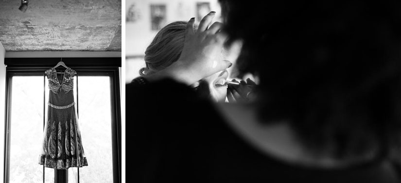 bride getting ready and wedding dress