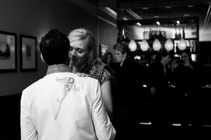 bride and groom have their first dance at bombay club