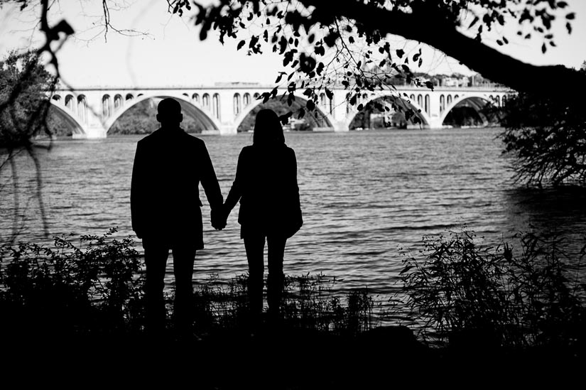 engagement photography silhouette with key bridge