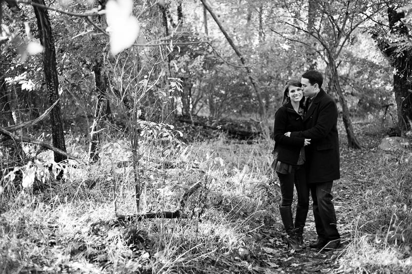 black and white engagement photograph