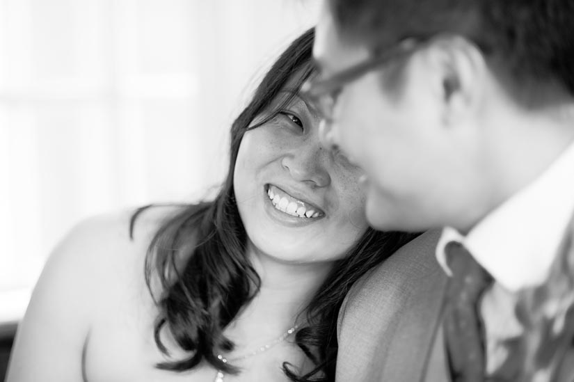 bride and groom laughing