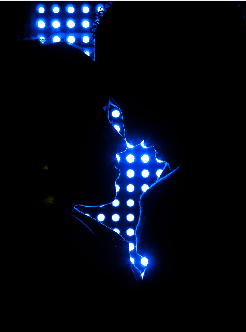 silhouette with blue lights