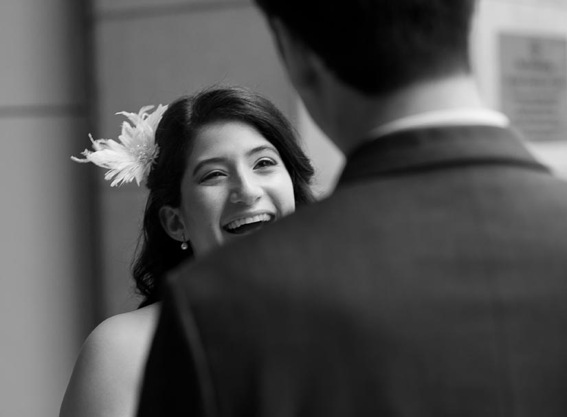 bride laughing with her man