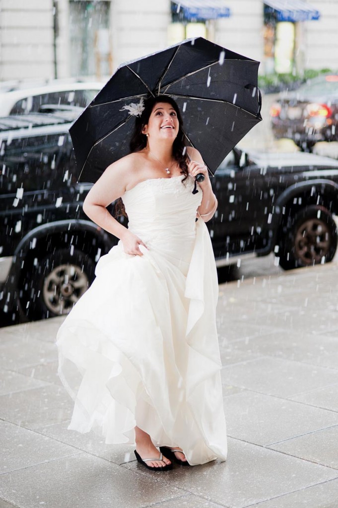 beautiful bride in the snow, downtown dc