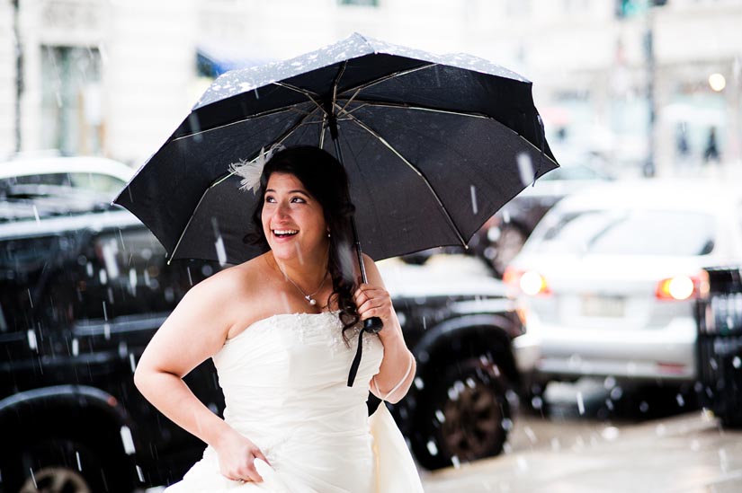 bride in the snow in washington, dc