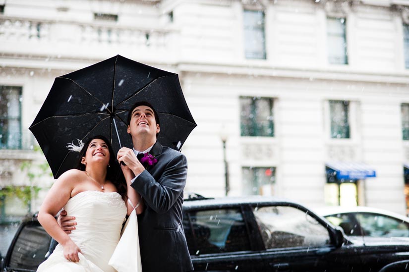 bride and groom in the snow in washington, dc