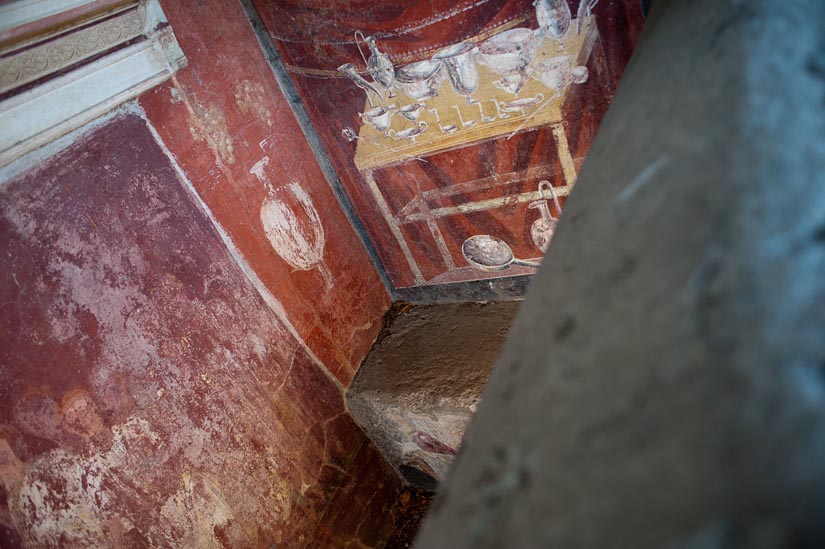 beautiful fresco on tomb in pompeii, italy